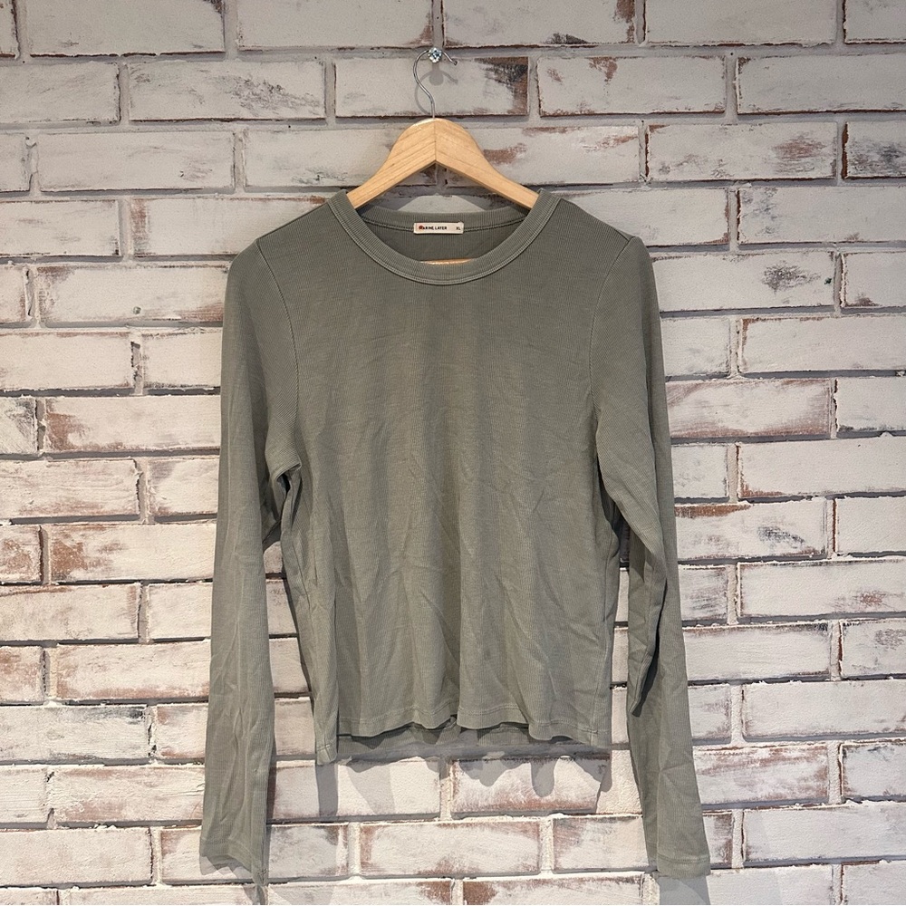 Marine Layer Lexi Rib Sun In Long Sleeve Crew Olive